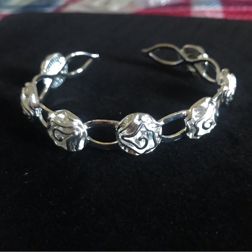 Sterling Silver Floral Link Bracelet